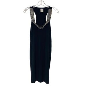 B Darlin Black Dress Silver Beading Draped Chain Detail Sleeveless Sz 5/6 HSH